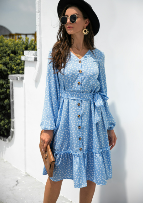 Summer V-Neck Long Sleeve Dress