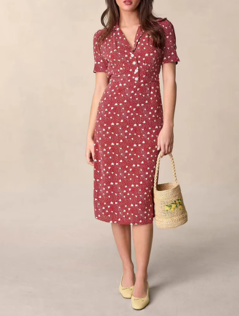 Janice Heart Print Midi Dress